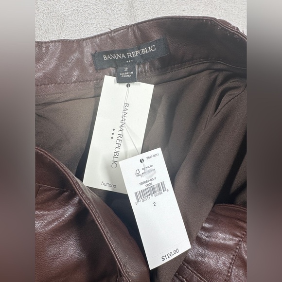 NWT Banana Republic Factory Vegan Faux Leather Brown A Line Button Midi Skirt 2 - Picture 15 of 16